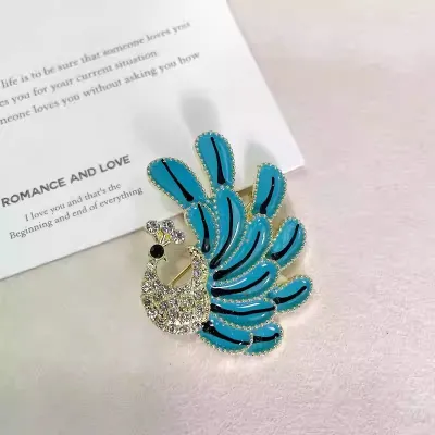 Peacock Design Crystal Blue Brooch